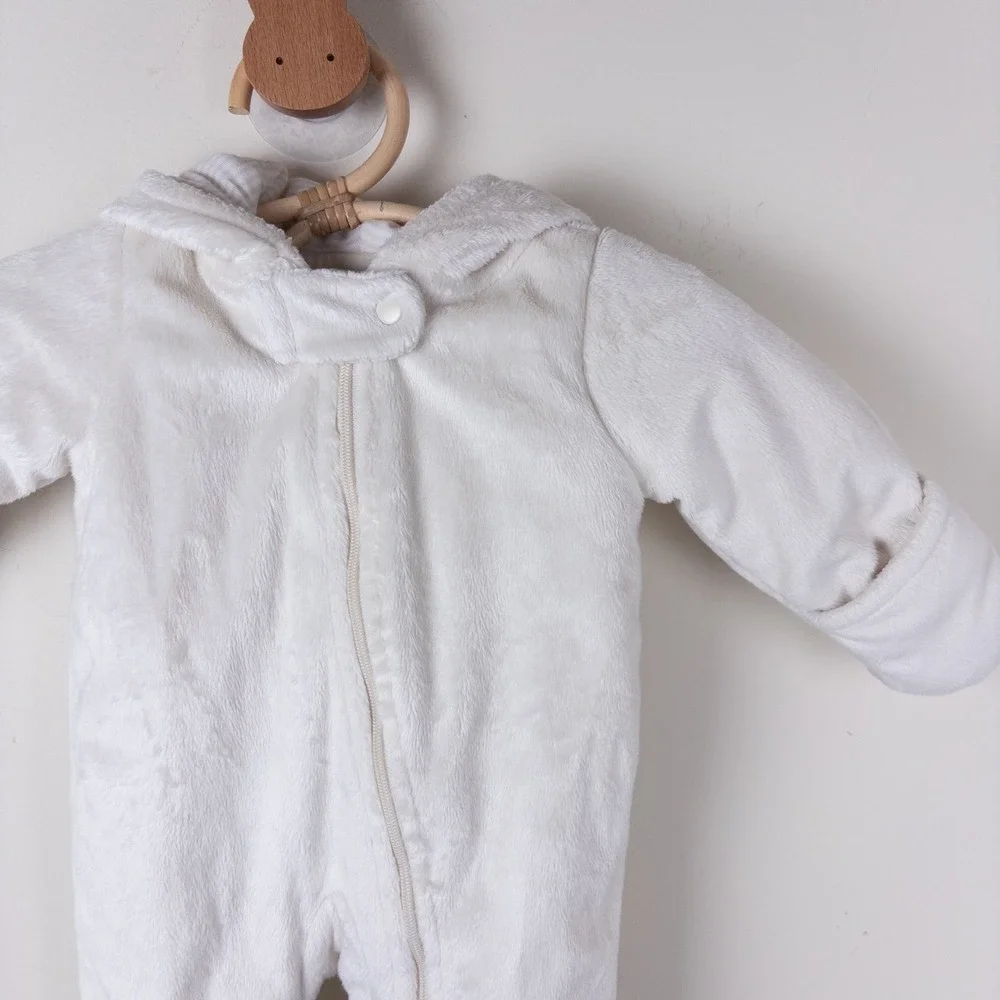 Carter's‎ Pram Suit Kids Newborn White Ivory Plush Bear Ear Hooded